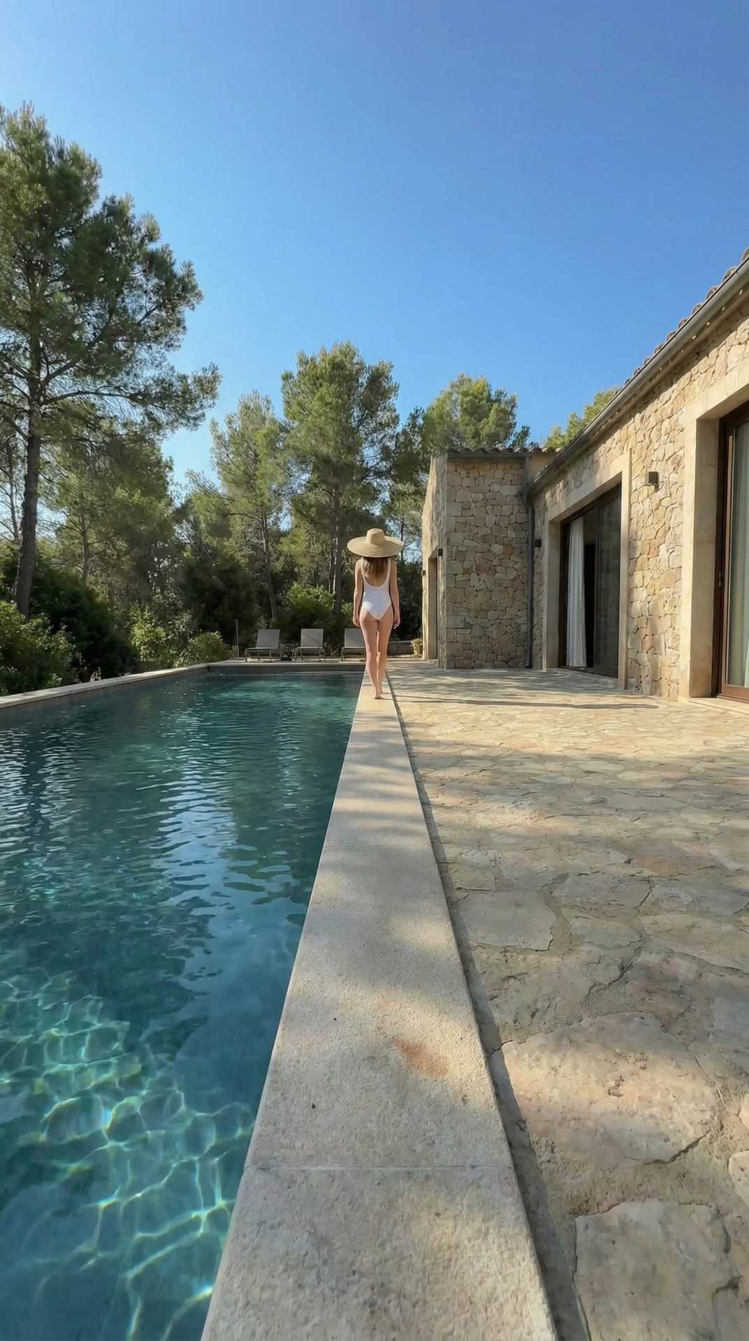 Women wearing swimwear walking along the pool side at Ionian Ilios, Lefkada