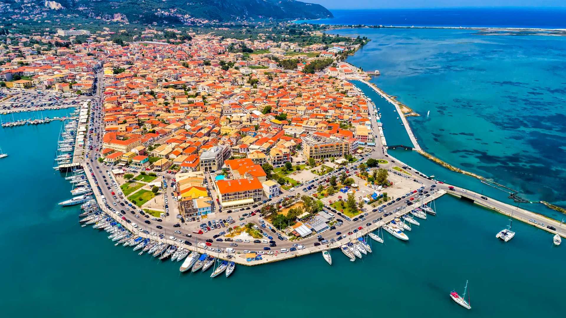 View of the old town and port of Lefkada, Greece